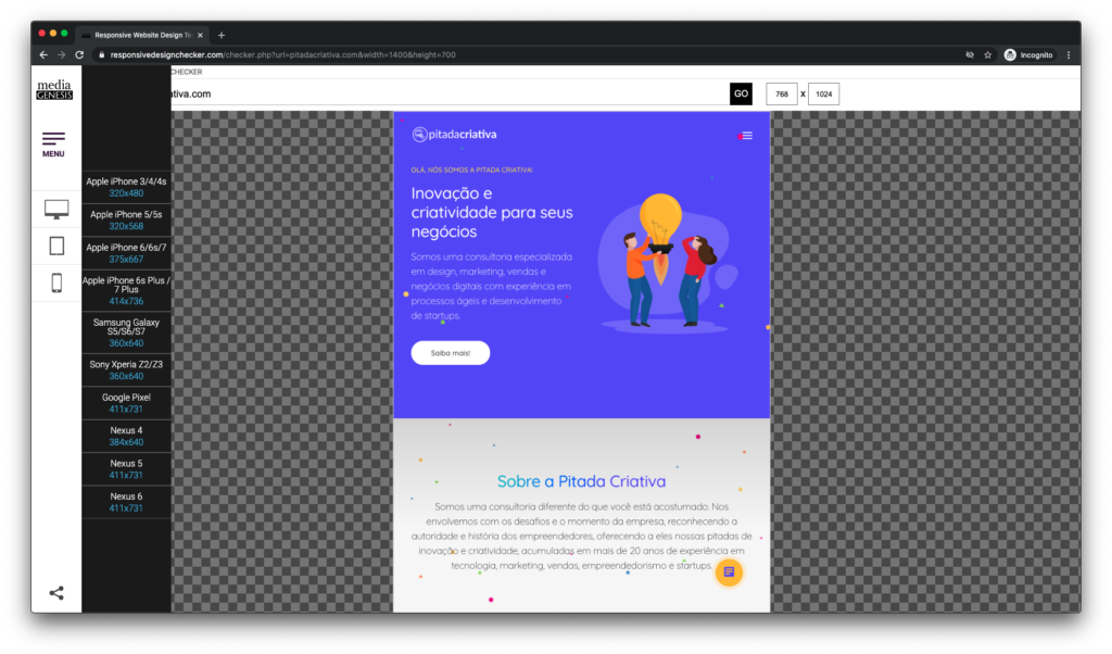 Ferramenta Responsive Design Checker 